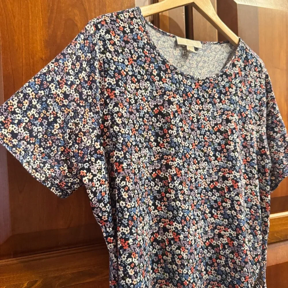 Michael Kors Navy Floral Side Tie Top Cotton Modal Plus Size 2X